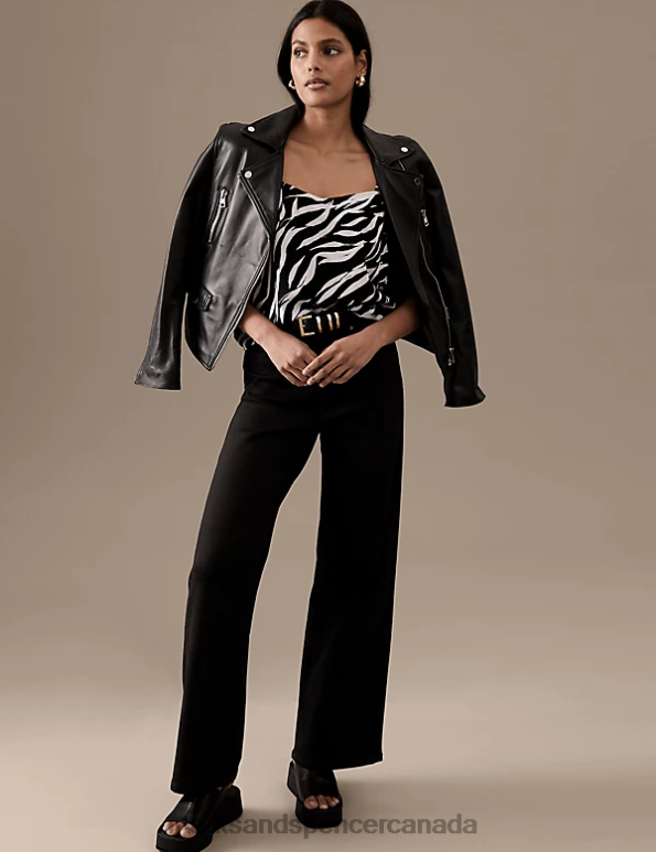 Women Black Mix Clothing Marks & Spencer Cupro Rich Animal Print Cami Top 20VTD2979 - Marks and Spencer Canada locations