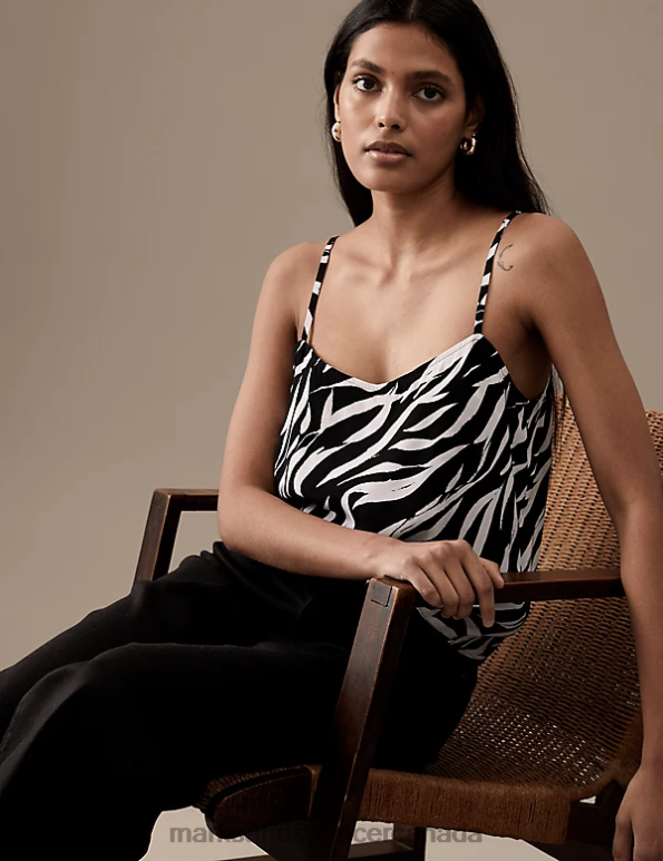 Women Black Mix Clothing Marks & Spencer Cupro Rich Animal Print Cami Top 20VTD2979 - Marks and Spencer Canada locations