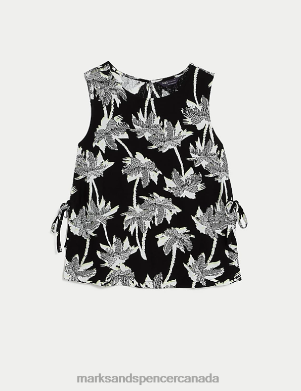 Women Black Mix Clothing Marks & Spencer Linen Rich Printed High Neck Vest Top 20VTD1575 - Marks and Spencer outlet