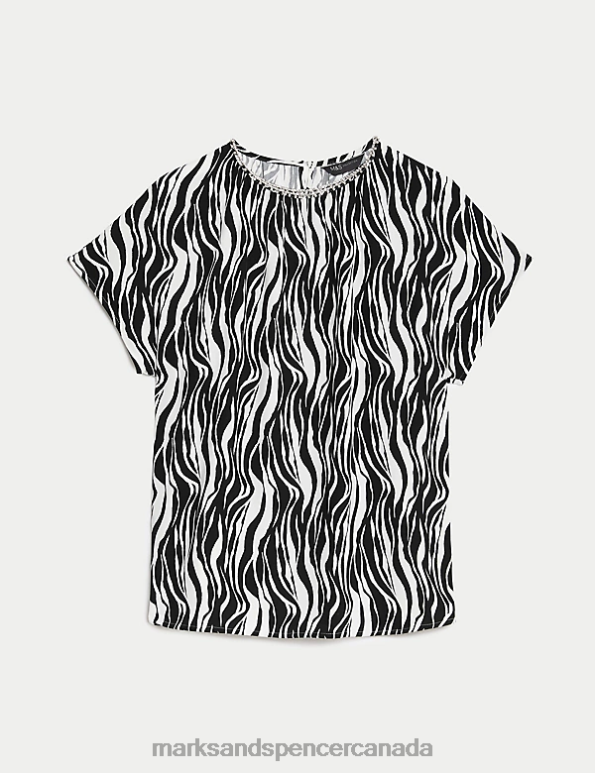 Women Black Mix Clothing Marks & Spencer Printed Embellished Top 20VTD552 - Marks and Spencer online