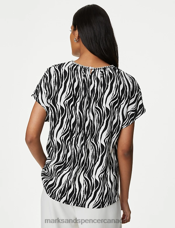 Women Black Mix Clothing Marks & Spencer Printed Embellished Top 20VTD552 - Marks and Spencer online
