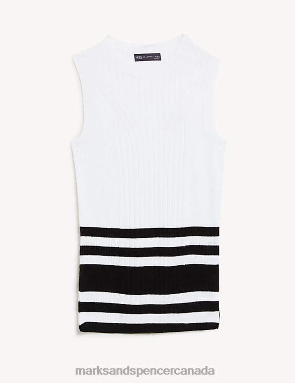 Marks and Spencer Canada - Women Black Mix Clothing Marks & Spencer Striped Crew Neck Fitted Knitted Vest 20VTD1210