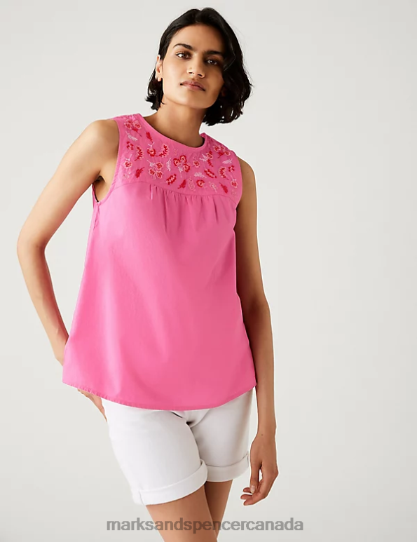 Women Blossom Clothing Marks & Spencer Pure Cotton Floral Embroidered Vest Top 20VTD2857 - Marks and Spencer outlet