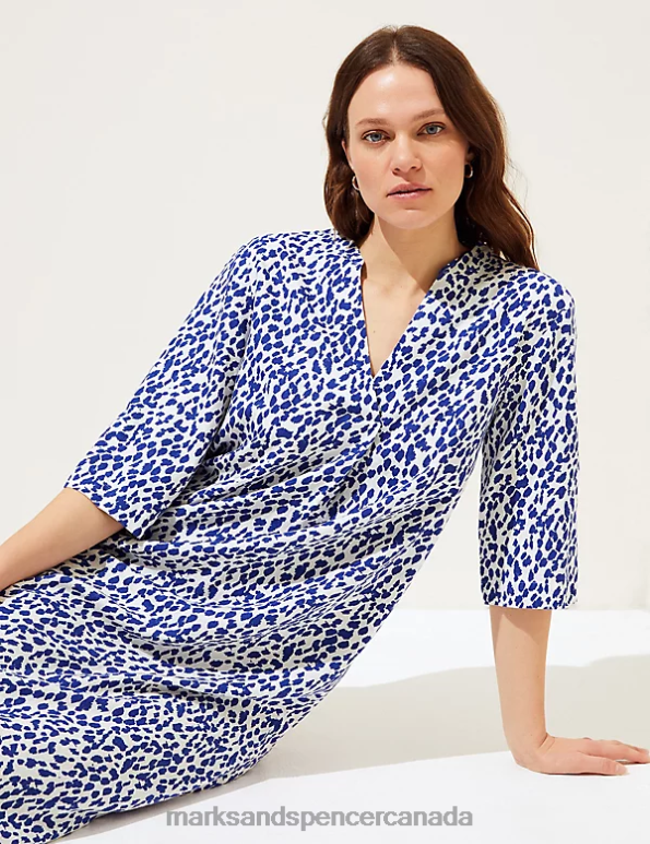 Marks and Spencer sale - Women Blue Mix Clothing Marks & Spencer Linen Rich Printed V-Neck Tunic 20VTD2476