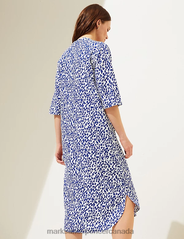 Marks and Spencer sale - Women Blue Mix Clothing Marks & Spencer Linen Rich Printed V-Neck Tunic 20VTD2476