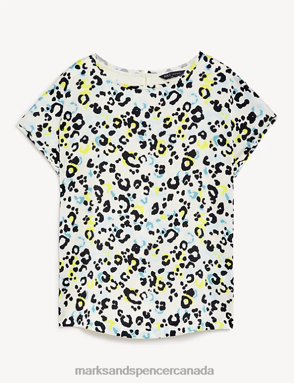Women Blue Mix Clothing Marks & Spencer Printed Regular Fit Top 20VTD2215 - Marks and Spencer outlet