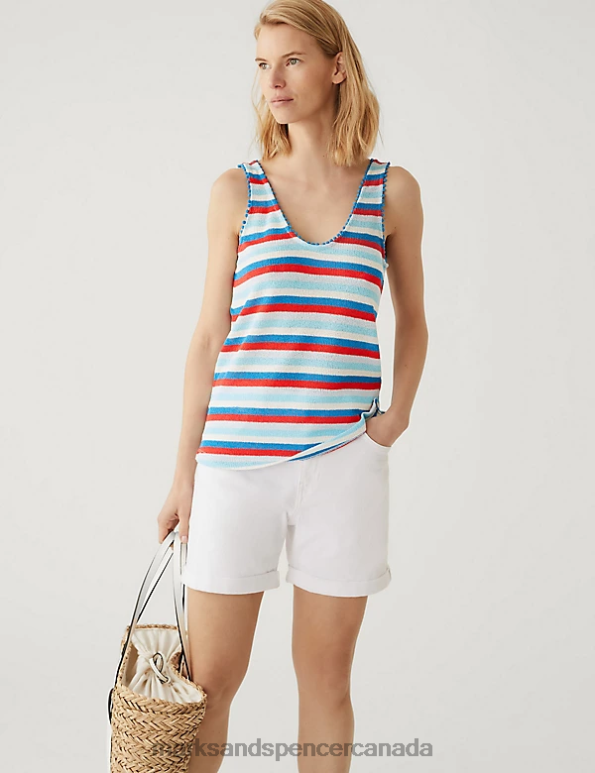 Women Blue Mix Clothing Marks & Spencer Textured Striped Vest Top 20VTD1947 - Marks and Spencer outlet