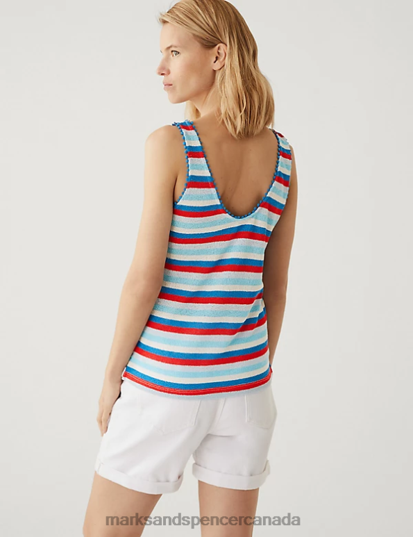 Women Blue Mix Clothing Marks & Spencer Textured Striped Vest Top 20VTD1947 - Marks and Spencer outlet