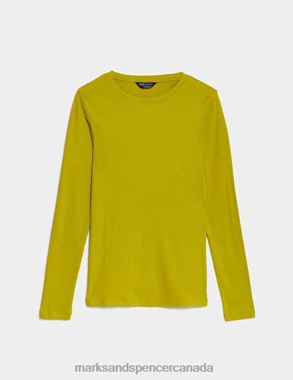 Marks and Spencer Canada - Women Bright Lime Clothing Marks & Spencer Cotton Rich Ribbed Top 20VTD584