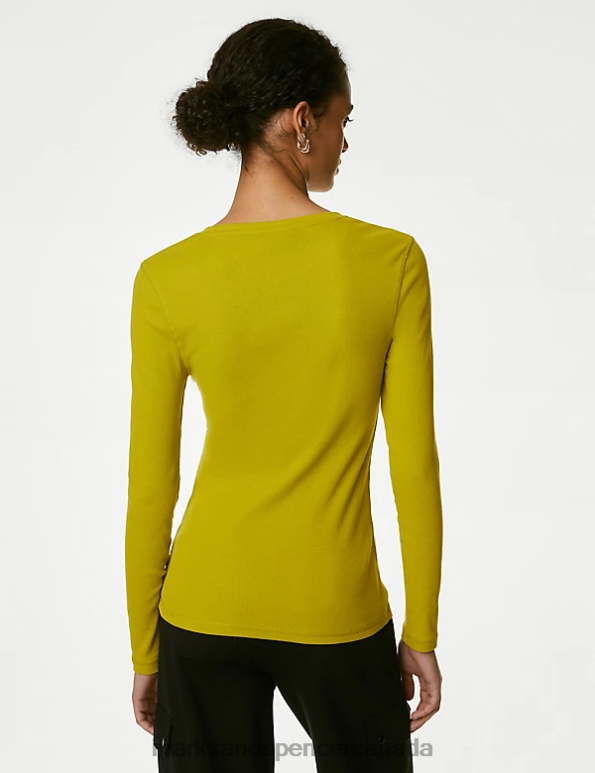 Marks and Spencer Canada - Women Bright Lime Clothing Marks & Spencer Cotton Rich Ribbed Top 20VTD584