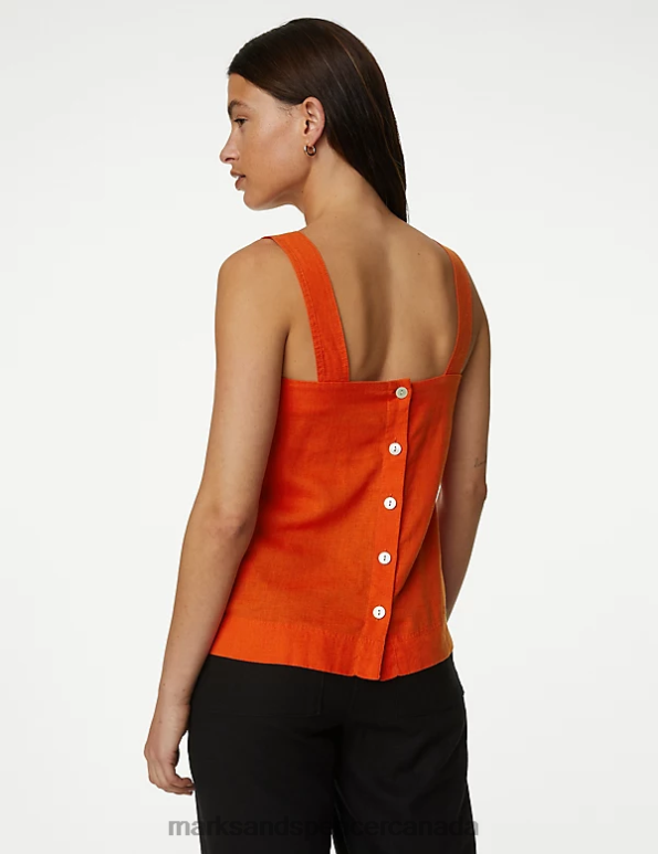 Women Bright Orange Clothing Marks & Spencer Linen Blend Cami Top 20VTD599 - Marks and Spencer online