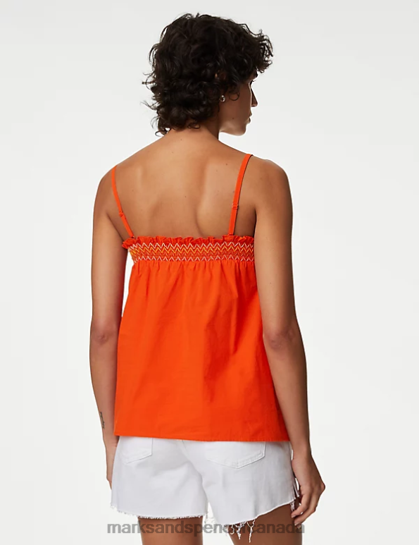 Marks and Spencer sale - Women Bright Orange Clothing Marks & Spencer Pure Cotton Smocked Detail Cami Top 20VTD2919