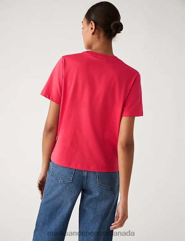 Women Bright Red Clothing Marks & Spencer Pure Cotton Modern Tee 20VTD320 - Marks and Spencer Canada locations