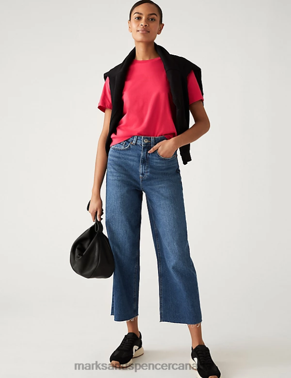 Women Bright Red Clothing Marks & Spencer Pure Cotton Modern Tee 20VTD320 - Marks and Spencer Canada locations