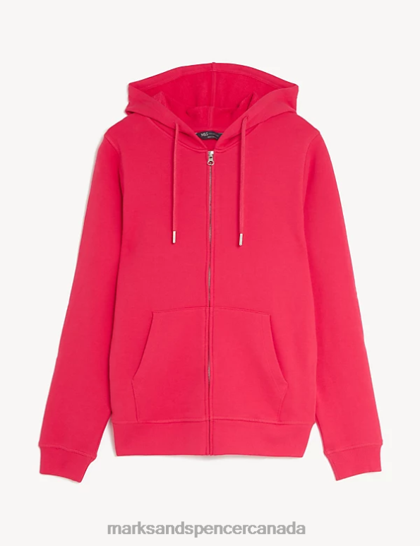 Marks and Spencer Canada - Women Bright Red Clothing Marks & Spencer Pure Cotton Zip Up Hoodie 20VTD2714