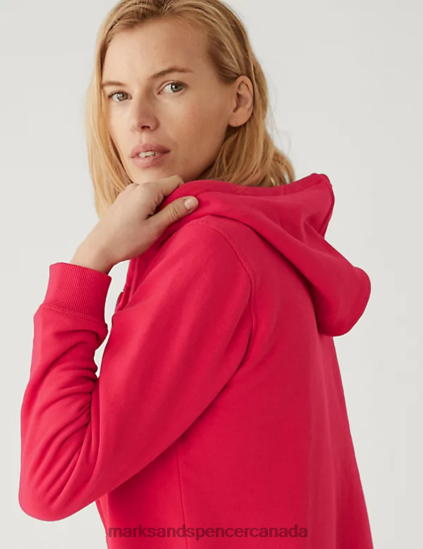 Marks and Spencer Canada - Women Bright Red Clothing Marks & Spencer Pure Cotton Zip Up Hoodie 20VTD2714