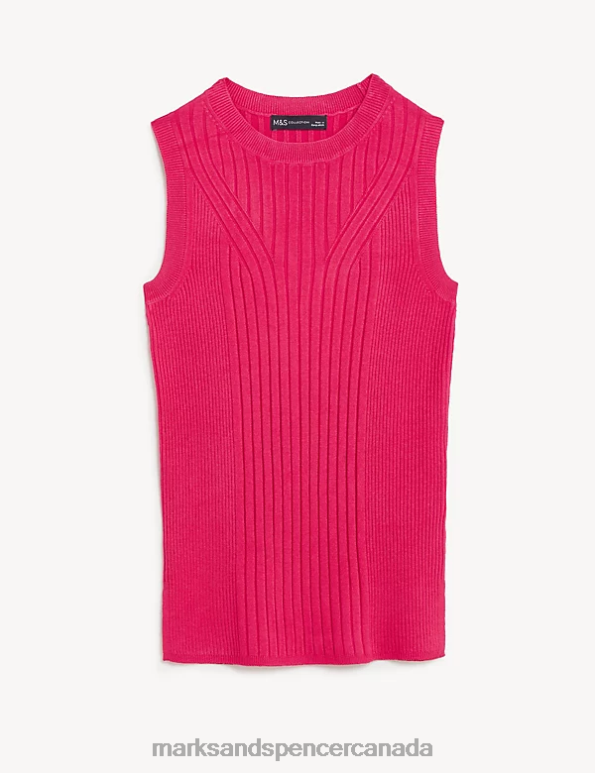 Marks and Spencer Canada - Women Bright Red Clothing Marks & Spencer Ribbed Crew Neck Fitted Knitted Vest 20VTD1083