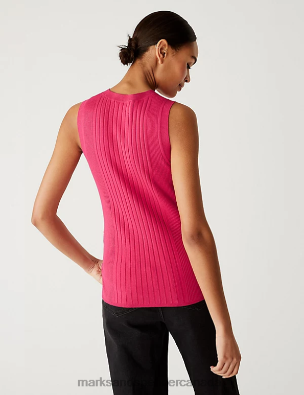 Marks and Spencer Canada - Women Bright Red Clothing Marks & Spencer Ribbed Crew Neck Fitted Knitted Vest 20VTD1083