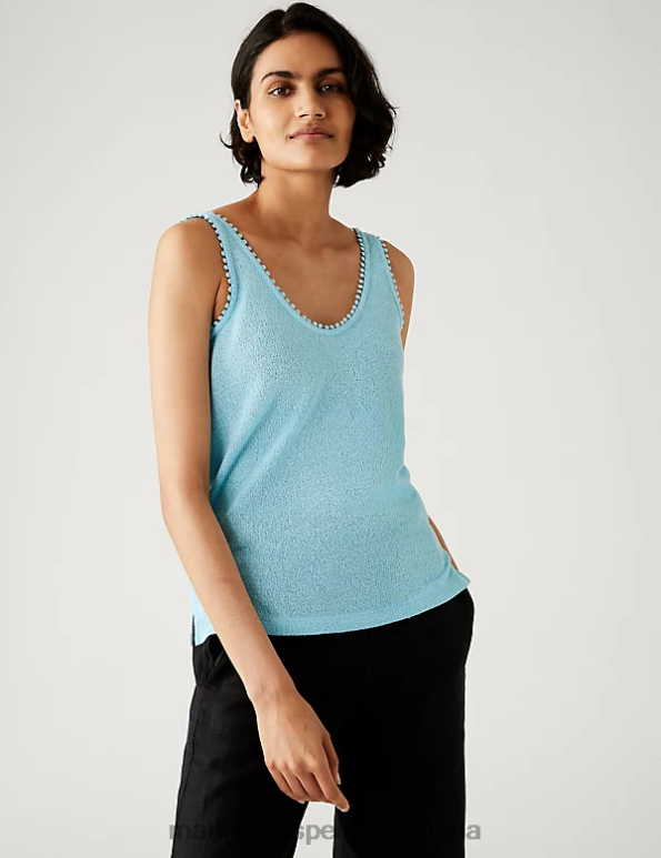 Women Bright Turquoise Clothing Marks & Spencer Textured Vest Top 20VTD2526 - Marks and Spencer online