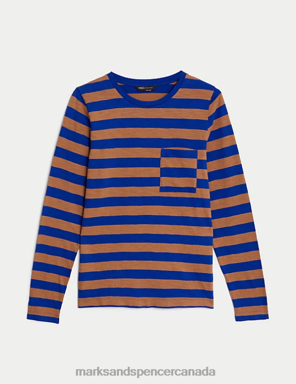 Marks and Spencer near me - Women Brown Mix Clothing Marks & Spencer Pure Cotton Striped Crew Neck Top 20VTD1727