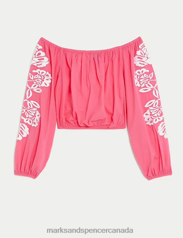 Women Bubblegum Clothing Marks & Spencer Pure Cotton Bardot Beach Top 20VTD1377 - Marks and Spencer Canada locations