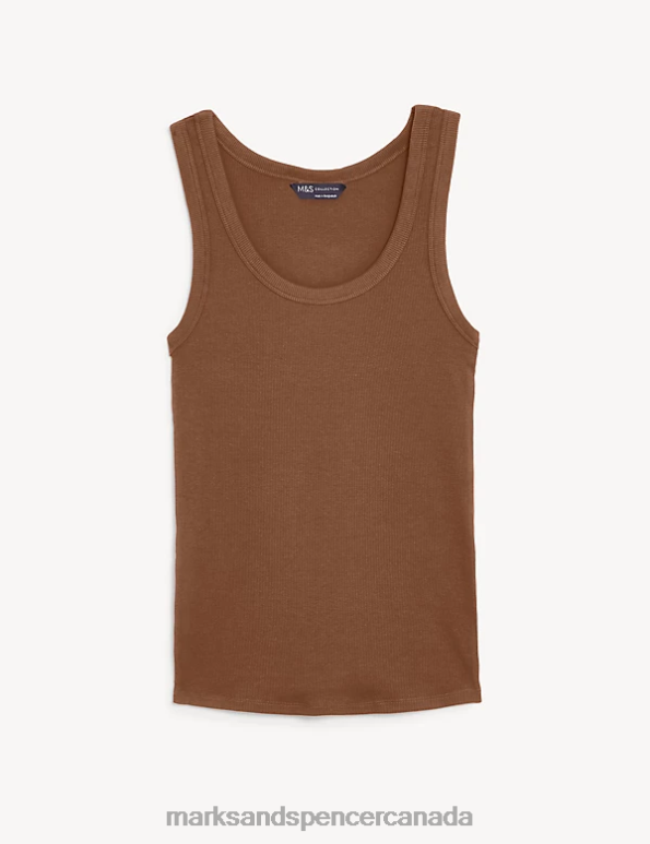 Marks and Spencer Canada - Women Chocolate Clothing Marks & Spencer Cotton Rich Ribbed Slim Fit Vest Top 20VTD1185