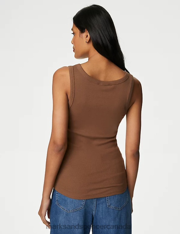 Marks and Spencer Canada - Women Chocolate Clothing Marks & Spencer Cotton Rich Ribbed Slim Fit Vest Top 20VTD1185