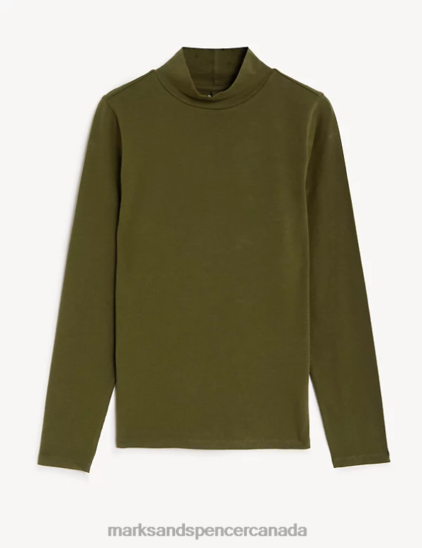 Marks and Spencer Canada - Women Dark Khaki Clothing Marks & Spencer Cotton Rich Slim Fit Top 20VTD2491