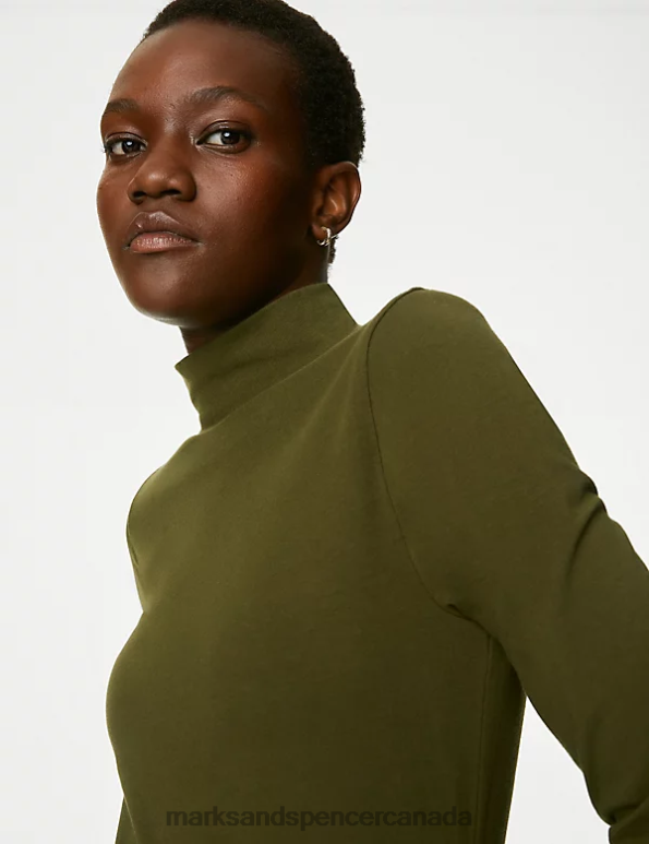 Marks and Spencer Canada - Women Dark Khaki Clothing Marks & Spencer Cotton Rich Slim Fit Top 20VTD2491