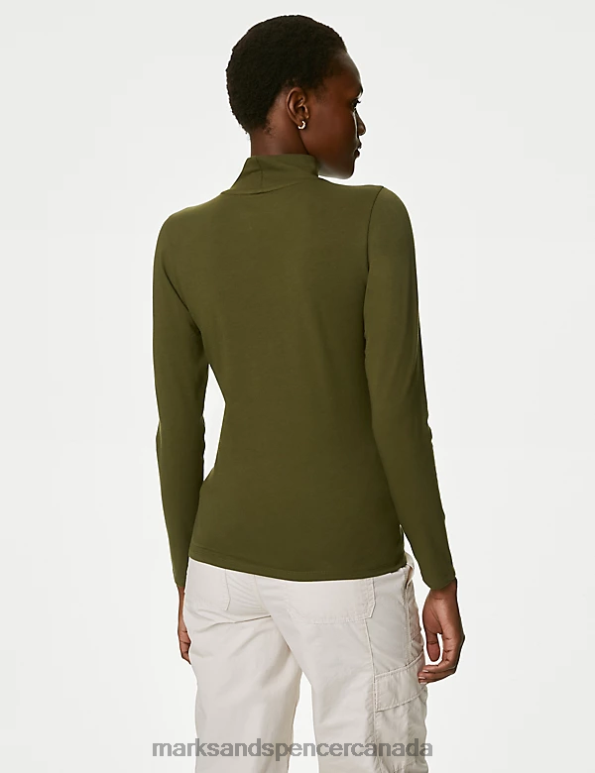 Marks and Spencer Canada - Women Dark Khaki Clothing Marks & Spencer Cotton Rich Slim Fit Top 20VTD2491