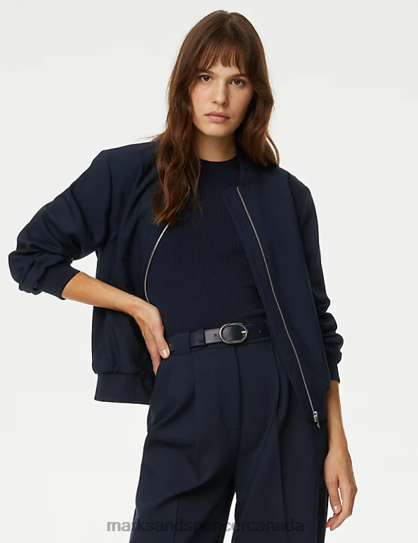 Women Dark Navy Clothing Marks & Spencer Ribbed Crew Neck Cropped Top 20VTD1301 - Marks and Spencer outlet