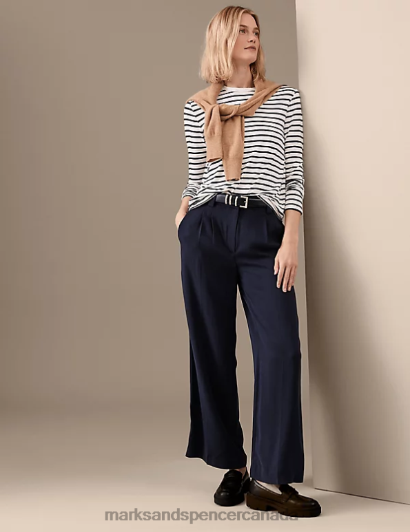Marks and Spencer sale - Women Dark Navy Mix Clothing Marks & Spencer Jersey Striped Top 20VTD1234