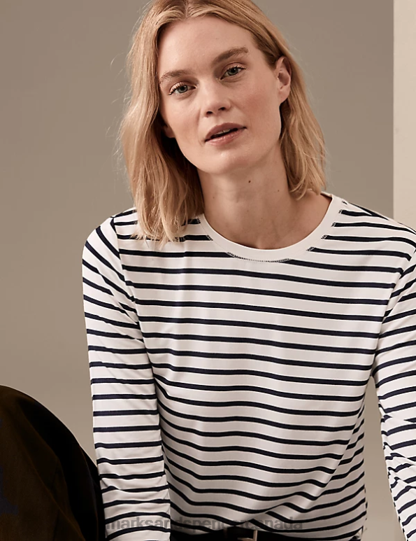 Marks and Spencer sale - Women Dark Navy Mix Clothing Marks & Spencer Jersey Striped Top 20VTD1234
