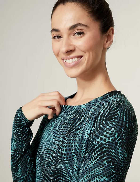 Women Dark Turquoise Clothing Marks & Spencer Scoop Neck 2-in-1 Long Sleeve Top 20VTD3220 - Marks and Spencer Canada locations