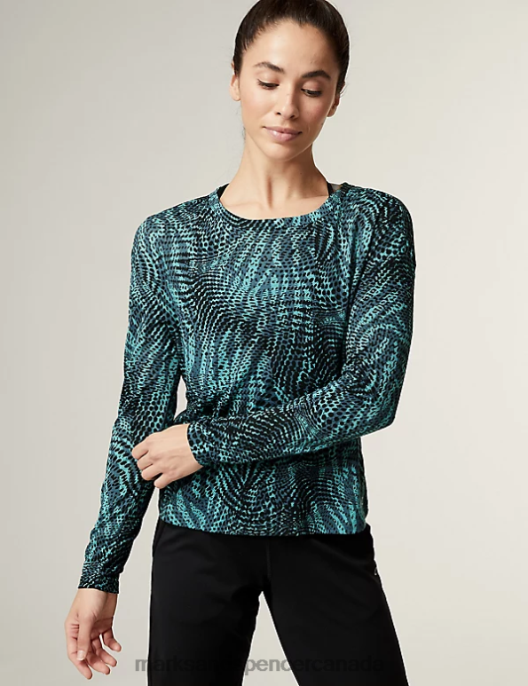 Women Dark Turquoise Clothing Marks & Spencer Scoop Neck 2-in-1 Long Sleeve Top 20VTD3220 - Marks and Spencer Canada locations