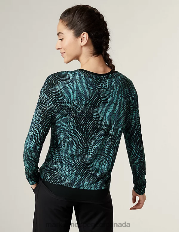 Women Dark Turquoise Clothing Marks & Spencer Scoop Neck 2-in-1 Long Sleeve Top 20VTD3220 - Marks and Spencer Canada locations
