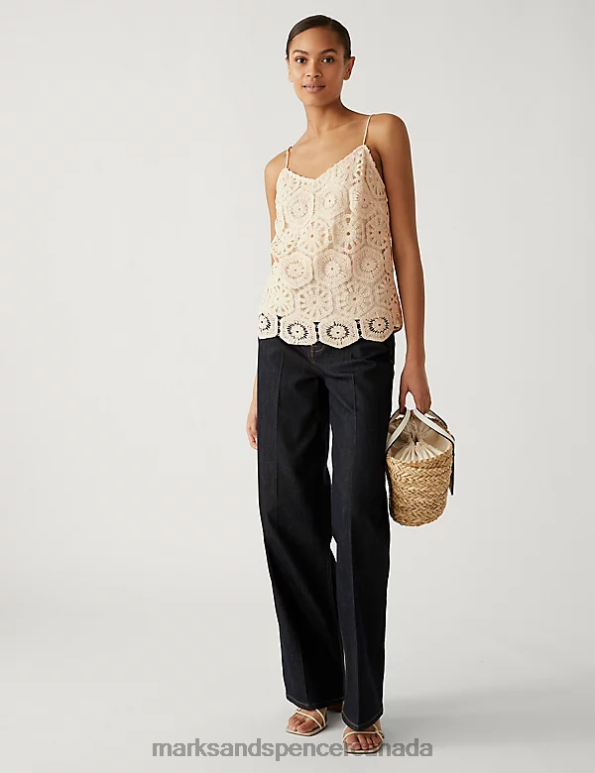 Women Ecru Clothing Marks & Spencer Cotton Rich Embroidered Cami Top 20VTD3035 - Marks and Spencer online