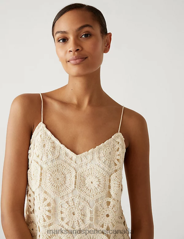 Women Ecru Clothing Marks & Spencer Cotton Rich Embroidered Cami Top 20VTD3035 - Marks and Spencer online