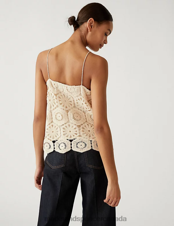 Women Ecru Clothing Marks & Spencer Cotton Rich Embroidered Cami Top 20VTD3035 - Marks and Spencer online