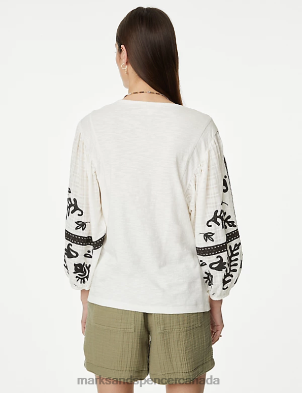 Marks and Spencer near me - Women Ecru Clothing Marks & Spencer Pure Cotton Embroidered Top 20VTD2571