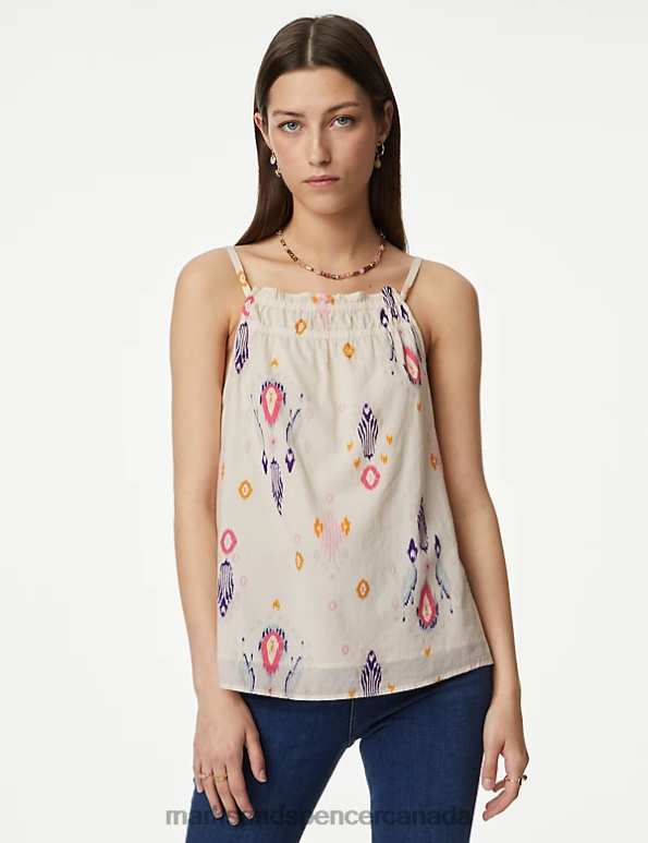 Marks and Spencer near me - Women Ecru Mix Clothing Marks & Spencer Pure Cotton Printed Cami Top 20VTD1665