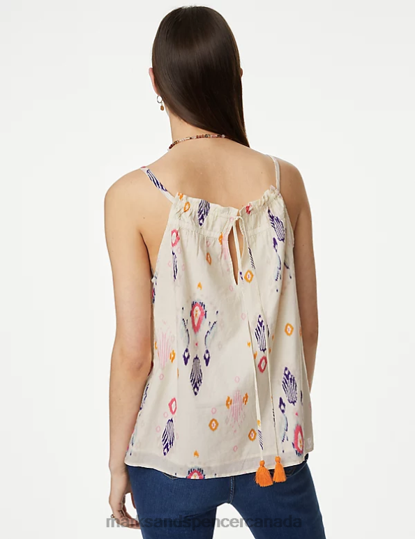 Marks and Spencer near me - Women Ecru Mix Clothing Marks & Spencer Pure Cotton Printed Cami Top 20VTD1665