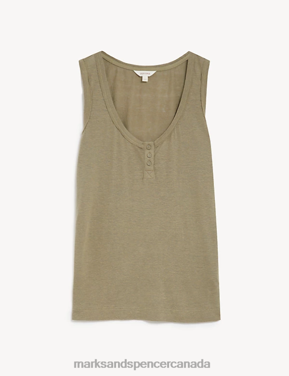 Women Faded Khaki Clothing Marks & Spencer Linen Blend Relaxed Vest Top 20VTD3106 - Marks and Spencer Canada locations