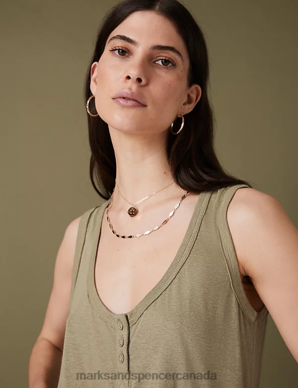 Women Faded Khaki Clothing Marks & Spencer Linen Blend Relaxed Vest Top 20VTD3106 - Marks and Spencer Canada locations