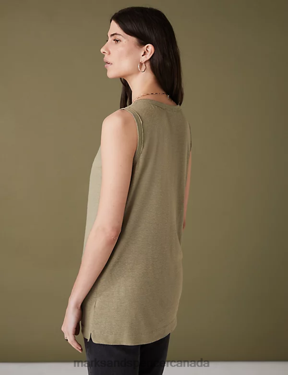 Women Faded Khaki Clothing Marks & Spencer Linen Blend Relaxed Vest Top 20VTD3106 - Marks and Spencer Canada locations