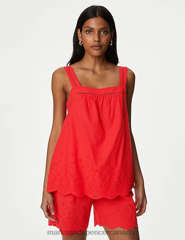 Marks and Spencer near me - Women Flame Clothing Marks & Spencer Pure Cotton Broderie Detail Cami Top 20VTD3499