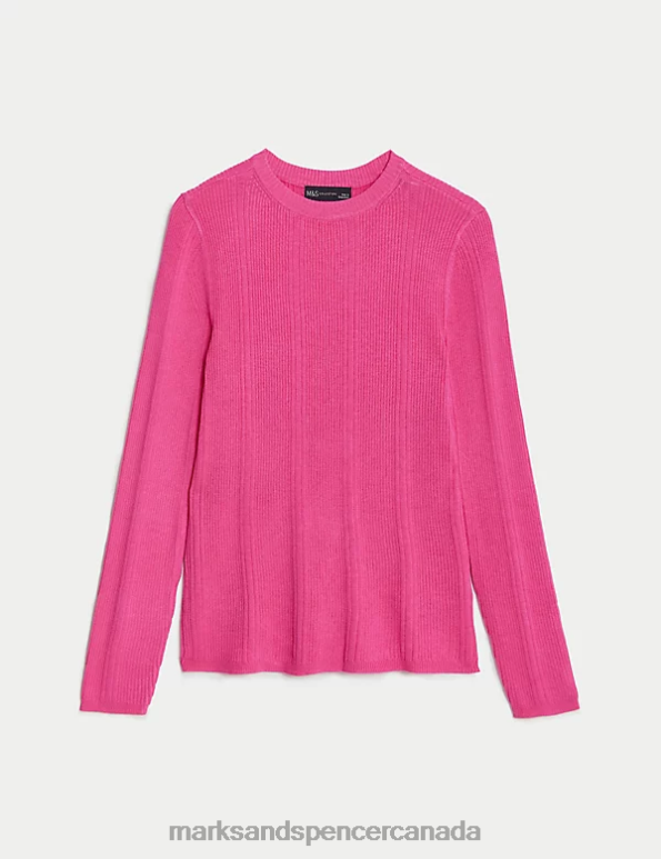 Marks and Spencer sale - Women Fuchsia Clothing Marks & Spencer Ribbed Crew Neck Fitted Knitted Top 20VTD1559