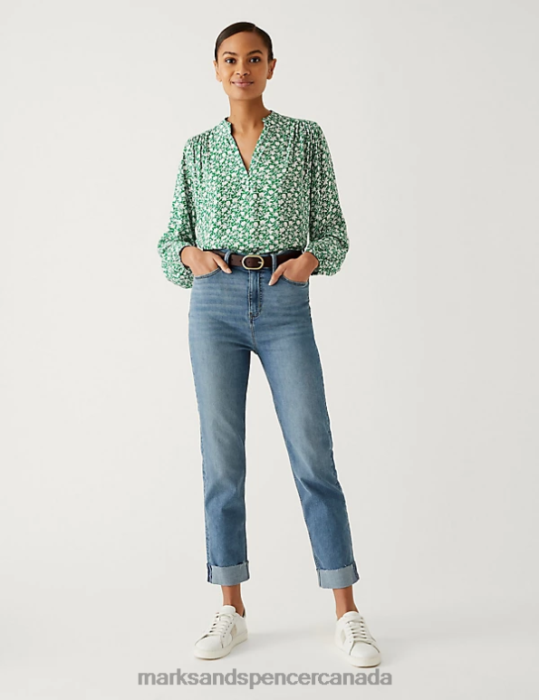 Marks and Spencer sale - Women Green Mix Clothing Marks & Spencer Floral V-Neck Popover Blouse 20VTD1040