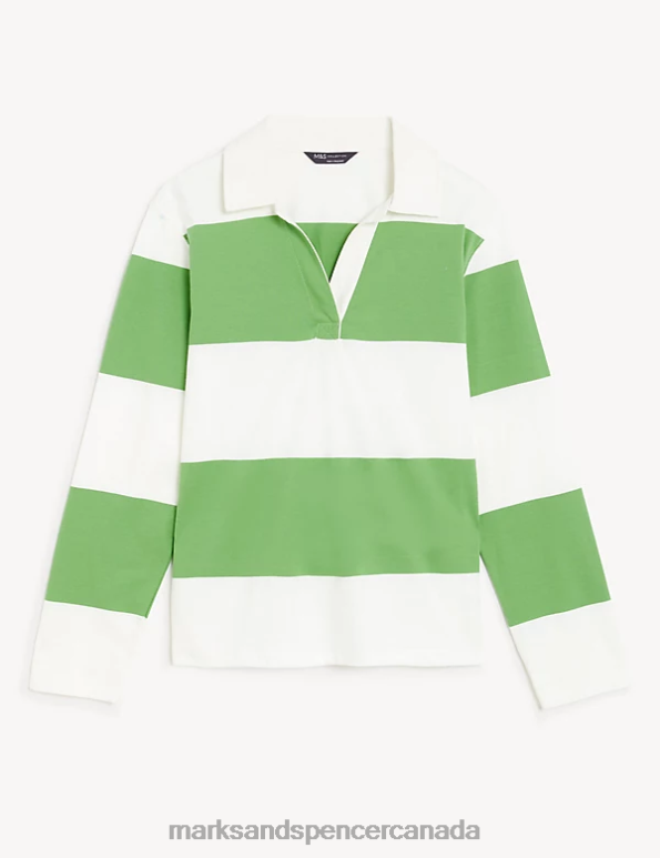 Marks and Spencer near me - Women Green Mix Clothing Marks & Spencer Pure Cotton Striped Rugby Top 20VTD837