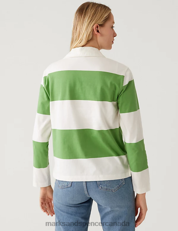 Marks and Spencer near me - Women Green Mix Clothing Marks & Spencer Pure Cotton Striped Rugby Top 20VTD837